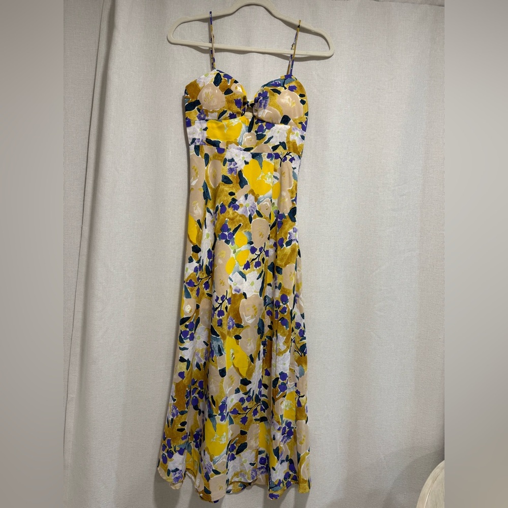Hello Molly Strapless Floral Dress in Yellow and Blue